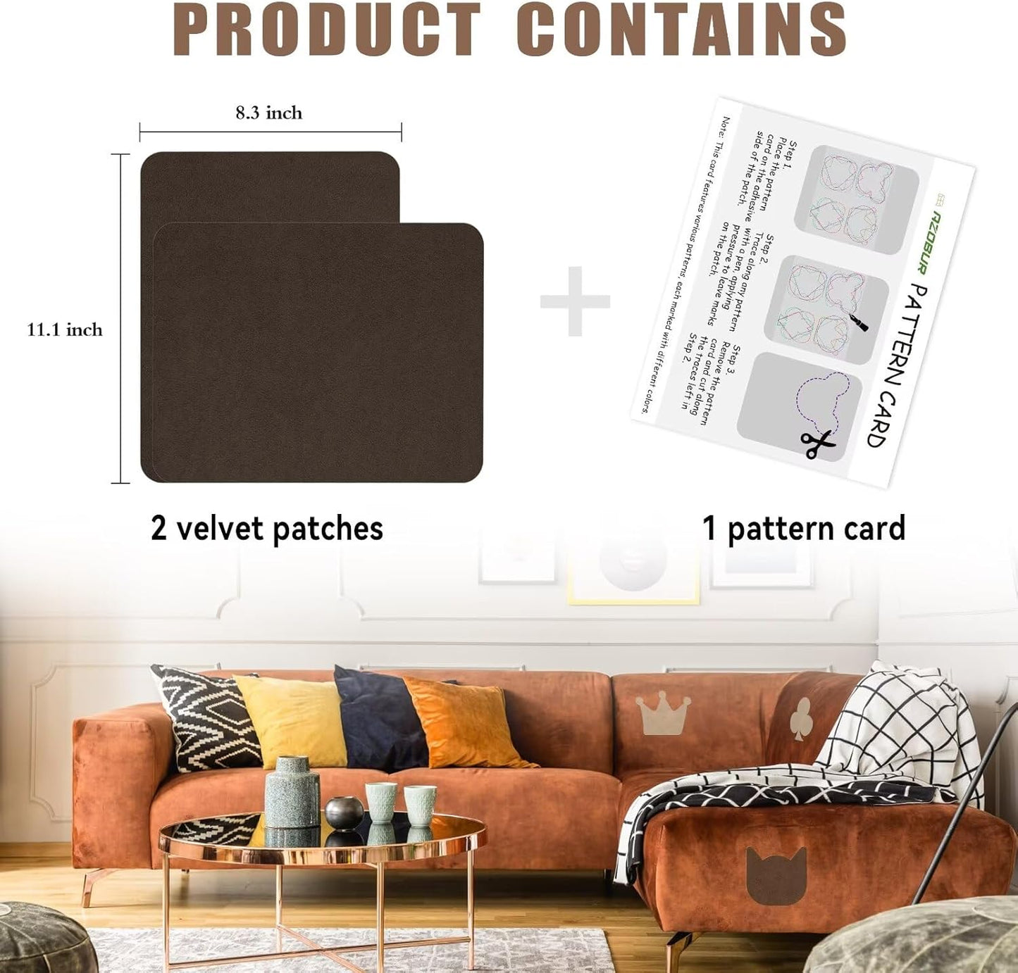 Azobur Fabric Couch Repair Patch 8.3 x 11 inches,Self-Adhesive Fabric Repair Patch for Furniture,Handbag,Sofa,Car Seats-(Green)