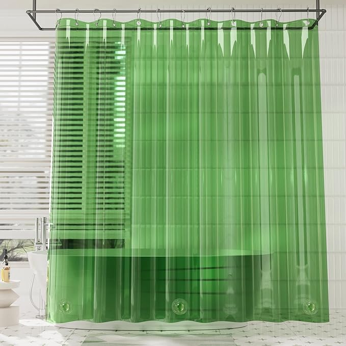 AmazerBath Premium EVA Shower Curtain Clear Pine Green, Luxury Shower Curtain Dark Green Ultra Soft, Waterproof Bathroom Curtain with 3 Weighted Stones and 12 Grommets, Recyclable Packaging