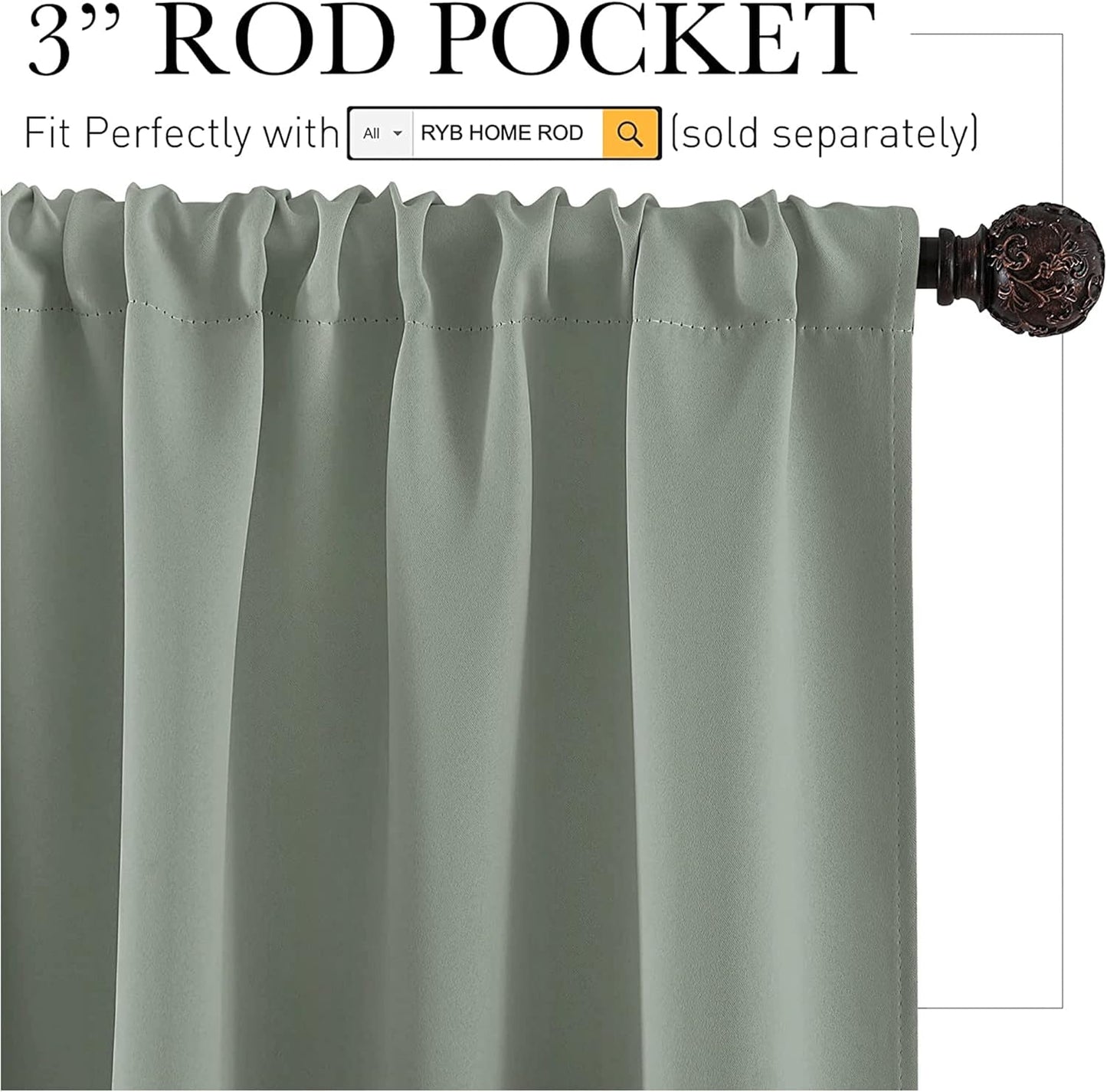 RYB HOME Blackout Curtains for Small Window - Thermal Insulated Privacy Curtains Shades for Kitchen Bathroom Cafe Dorm Loft, W 34 x L 45 inch per Panels, Sea Green, 2 Pcs