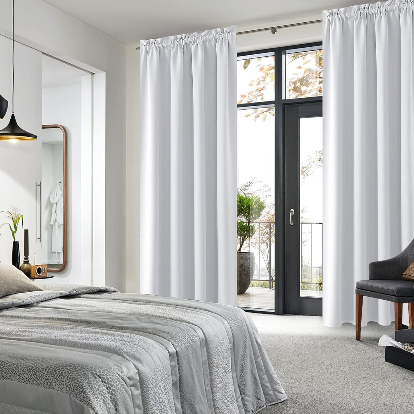 DWCN White Room Darkening Curtains for Bedroom, 60 x 84 inches Long - Energy Saving Privacy Window Drapes, Set of 2 Rod Pocket Curtain Panels