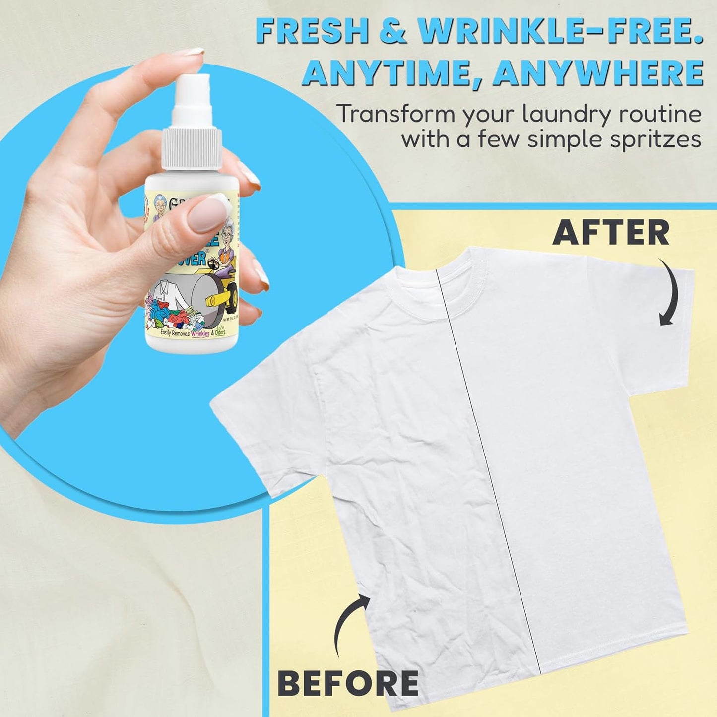Grandma's Secret Wrinkle Remover - Wrinkle Release Spray, Odor Eliminator, and Fabric Refresher Spray - Chlorine and Bleach Free - 3 oz, 2 Pack