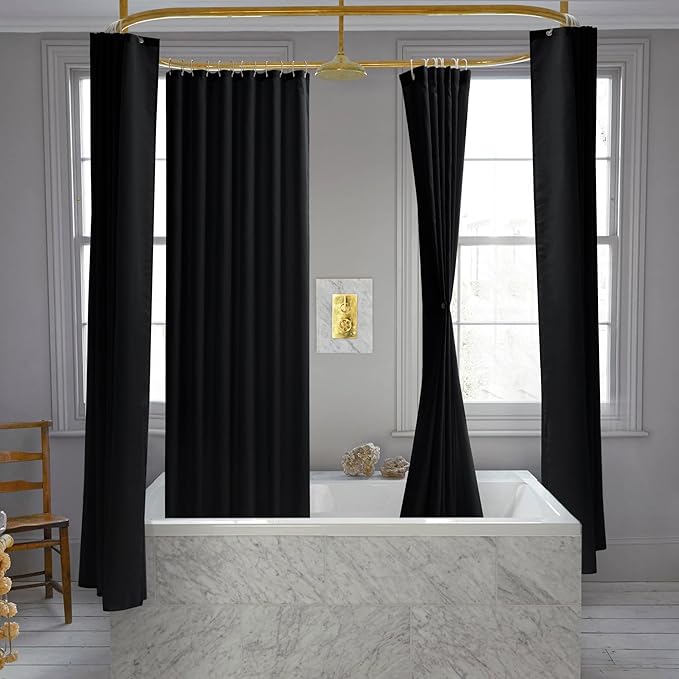 Nasitos Shower Curtain Liners 4 Pack - W36 x H72 - Washable & Water Resistant Fabric Bath Shower Liners for Narrow Stall, Stand Up Shower Stall, RV, Camper (Black, Magnets Included)