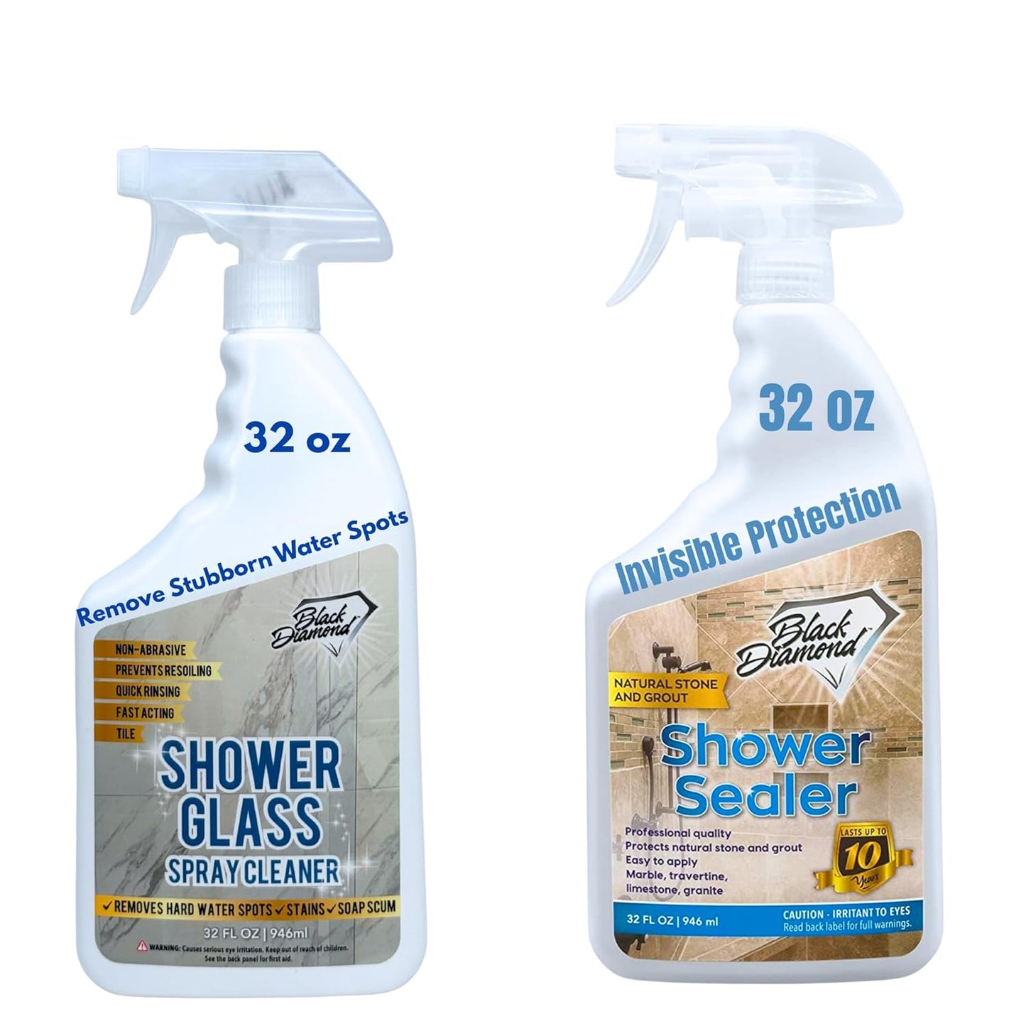 Black Diamond Stoneworks Shower Glass Cleaner Spray & Natural Stone Shower Sealer – 2 Pack Bathroom Bundle for Crystal-Clear Glass and Long-Lasting Stone Protection