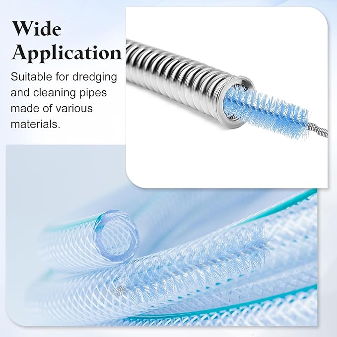 HARFINGTON 3pcs Flexible Long Drain Brush Straw Cleaner Set 35.4" Stainless Steel Double Ended Hose Brush with 8" Nylon Long Tube Pipe Cleaning for Fish Tank Sink Pipe, Yellow