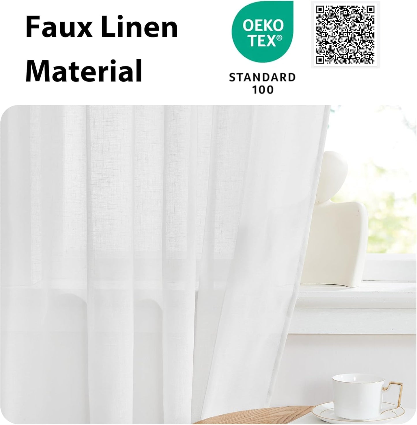 NICETOWN French Door Curtain for Small Window, Side Window Front Curtains, Rod Pocket Sidelight Kitchen Sheer Door Shade with Tieback, 1 Panel, White, 26W X 72L