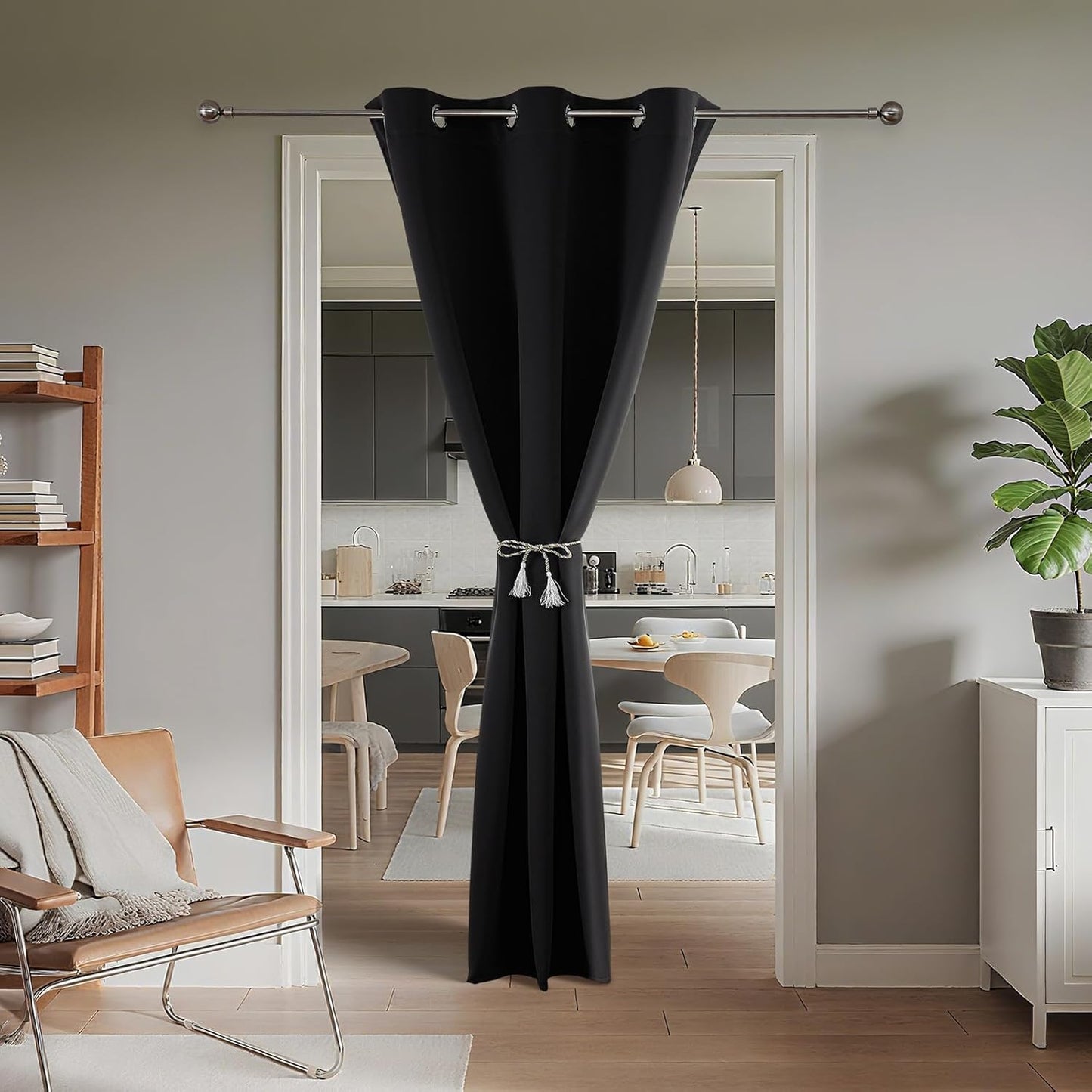 Joydeco Blackout Door Curtain for Doorway Privacy 84 Inches Long, Grommet Closet Curtain for Open Closet, Room Divider for Bedroom Living Room (Black, 52Wx84L, 1 Panel)