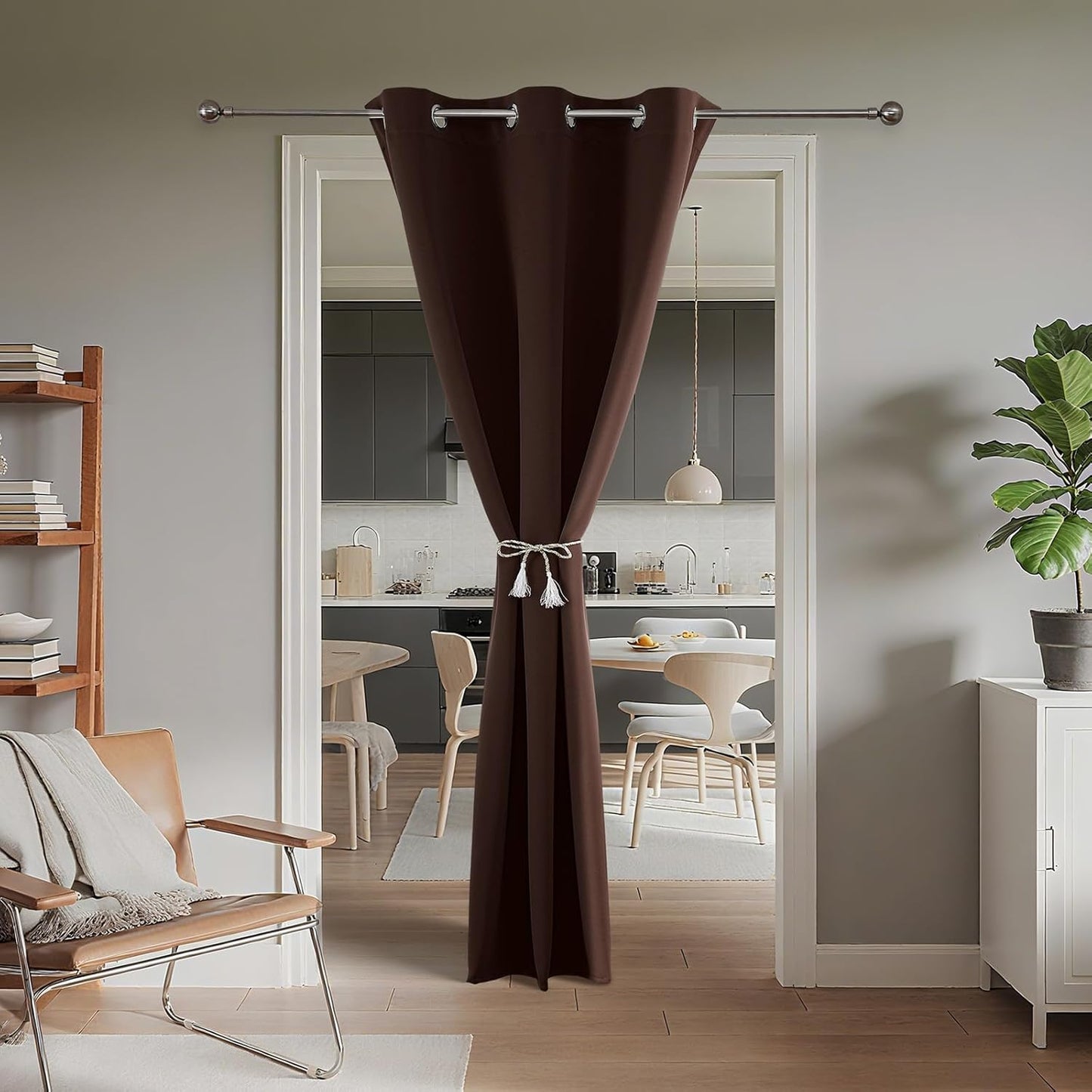 Joydeco Blackout Door Curtain for Doorway Privacy 78 Inches Long, Grommet Closet Curtain for Open Closet, Room Divider for Bedroom Living Room (Chocolate, 40Wx78L, 1 Panel)