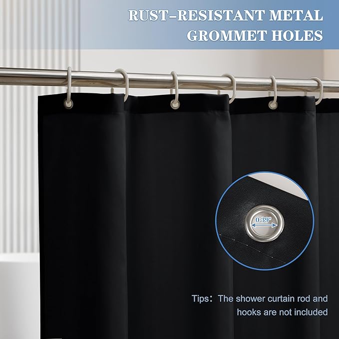 Nasitos Fabric Black Shower Curtain or Liner 4 Pack - W72 x H72 - Washable & Light-Weight Cloth Shower Liners for Bathroom, Soft Hotel Quality, Standard Size (Include 8 Separate Magnets)