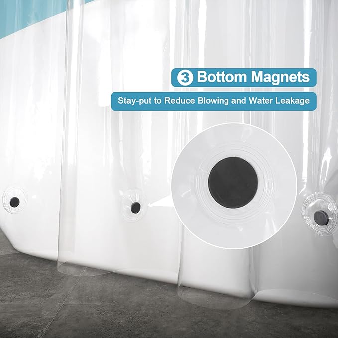 EurCross 48 inch Wide Shower Curtain Liner with 3 Magnets and Hooks, 9G Heavy Duty Premium PEVA Clear Plastic Shower Curtain for Stall 48x72, 8 Metal Grommets