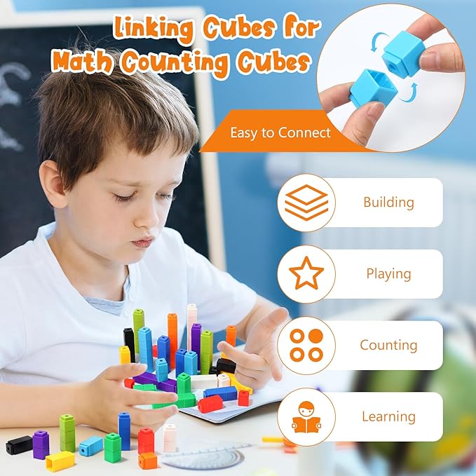 100 Pcs Blue Linking Cubes for Math Counting Cubes Manipulatives Plastic Counting Block Manipulative Classroom Learning Supplies for Educational Preschool Activities Boy Girl (Blue)