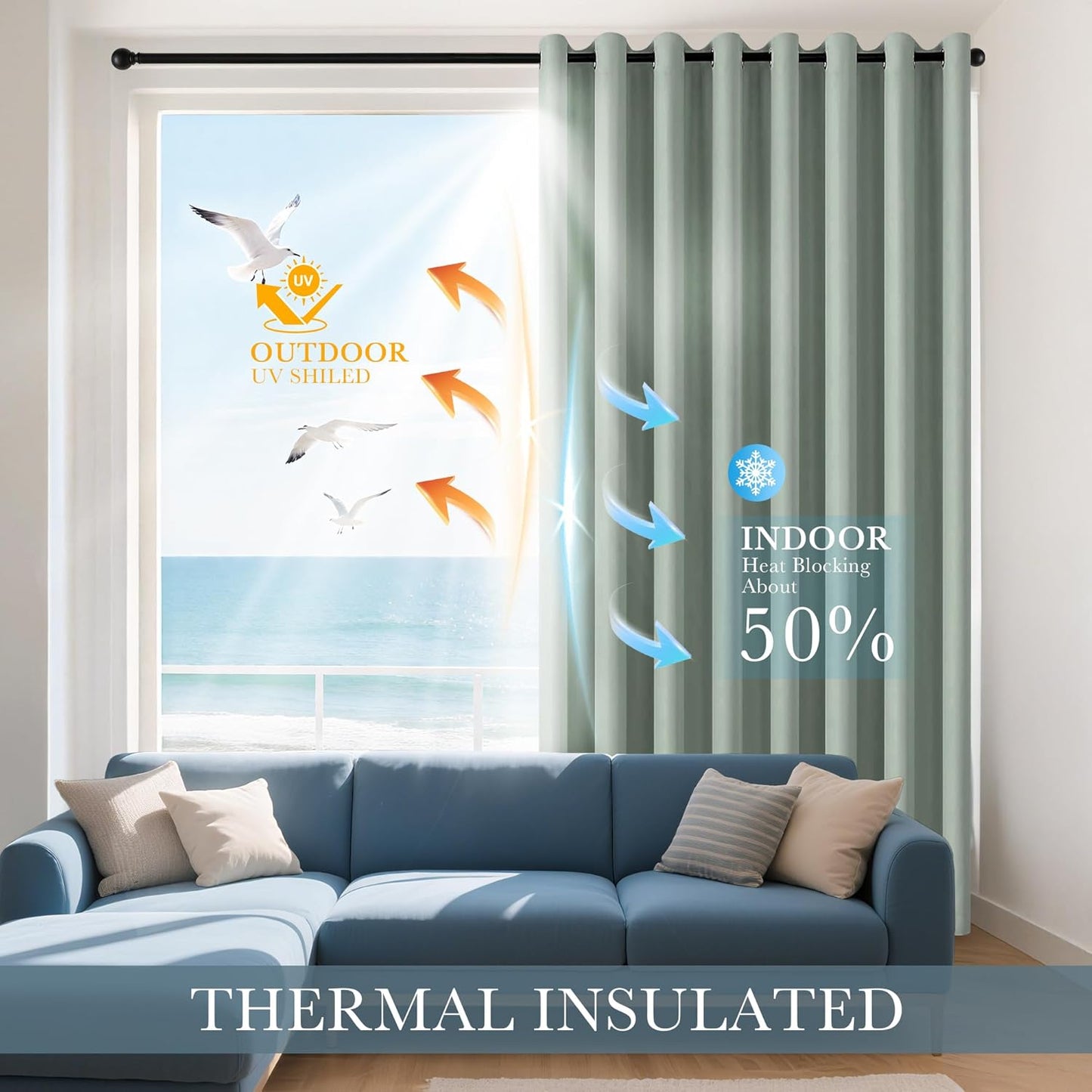 PONY DANCE Blackout Curtains for Bedroom 72 Inch Length 2 Panels Set, Privacy Thermal Insulated Room Darkening Grommet Drapes for Living Room Window, W34 x L72 Inch, Sage Green