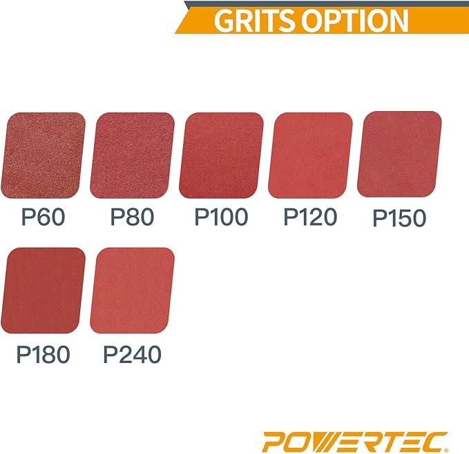 POWERTEC 45808, 6" x17 Holes, 80 Grit, A/O Hook and Loop Disc for Festool RO150 / ETS 150 Sander, Red, 50PK