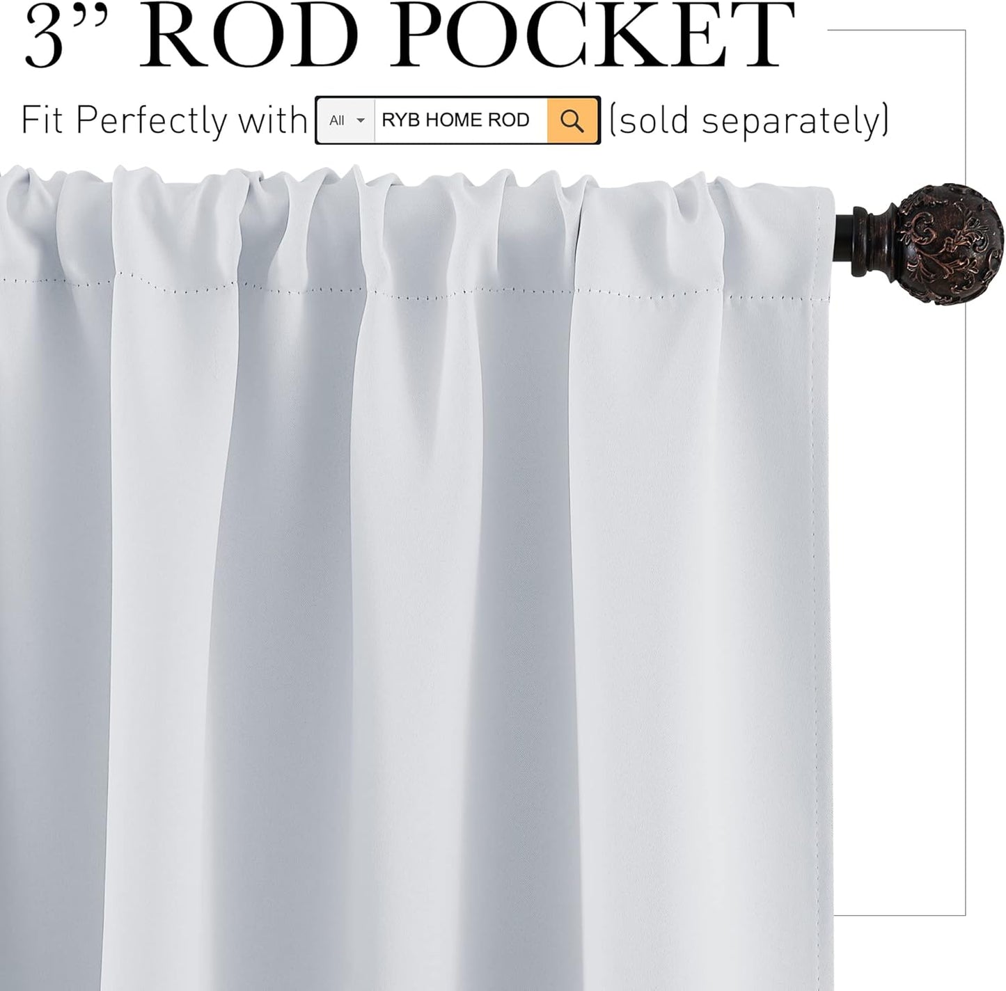RYB HOME Kitchen Curtains Room Darkening Curtain Tiers Small Window Draperies for Nursery/Dining Room/Bathroom, 42 inch Wide x 36 inch Long, Grayish White, 2 Panels