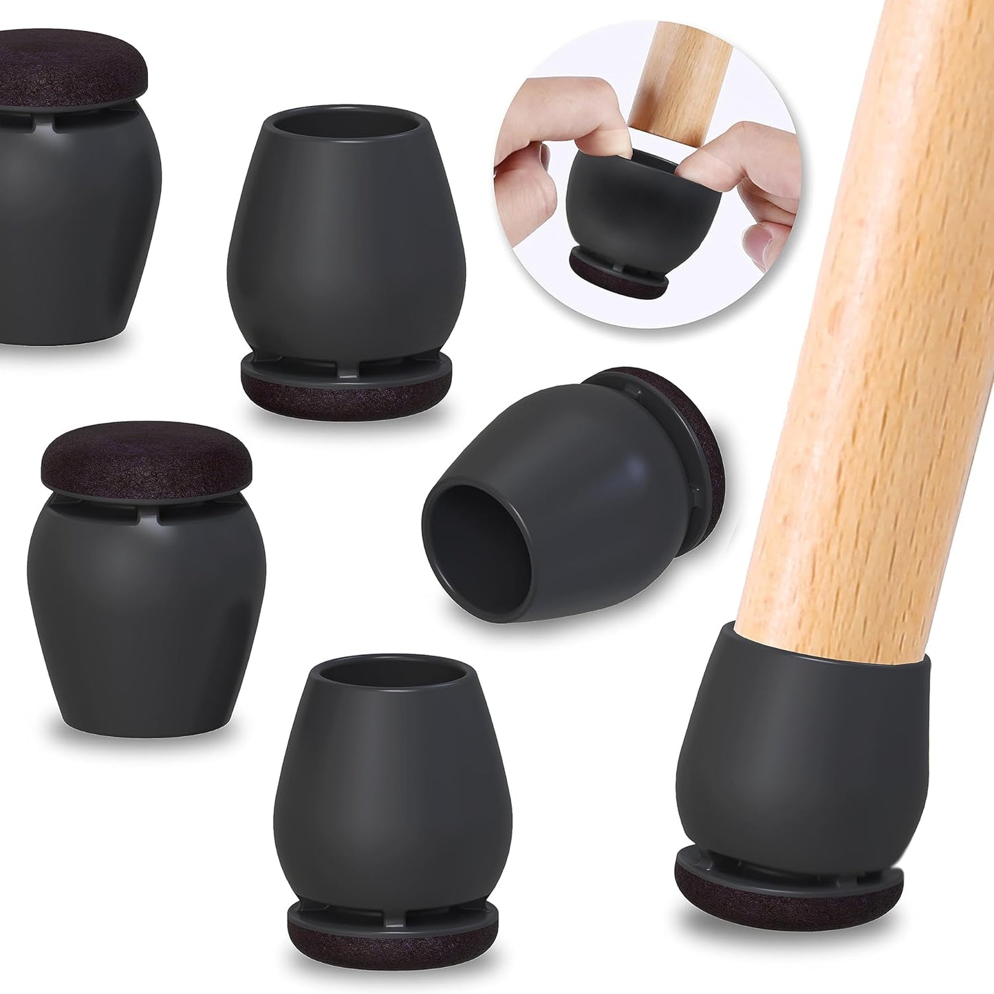 Ezprotekt 24 Pcs Black Chair Leg Floor Protectors for Hardwood Floors, Felt Furniture Pads Caps Covers, Bar Stool Floor Protectors Cups for Dining Table Desk Chair (Fit 0.83 "- 1.02", 21-26mm)