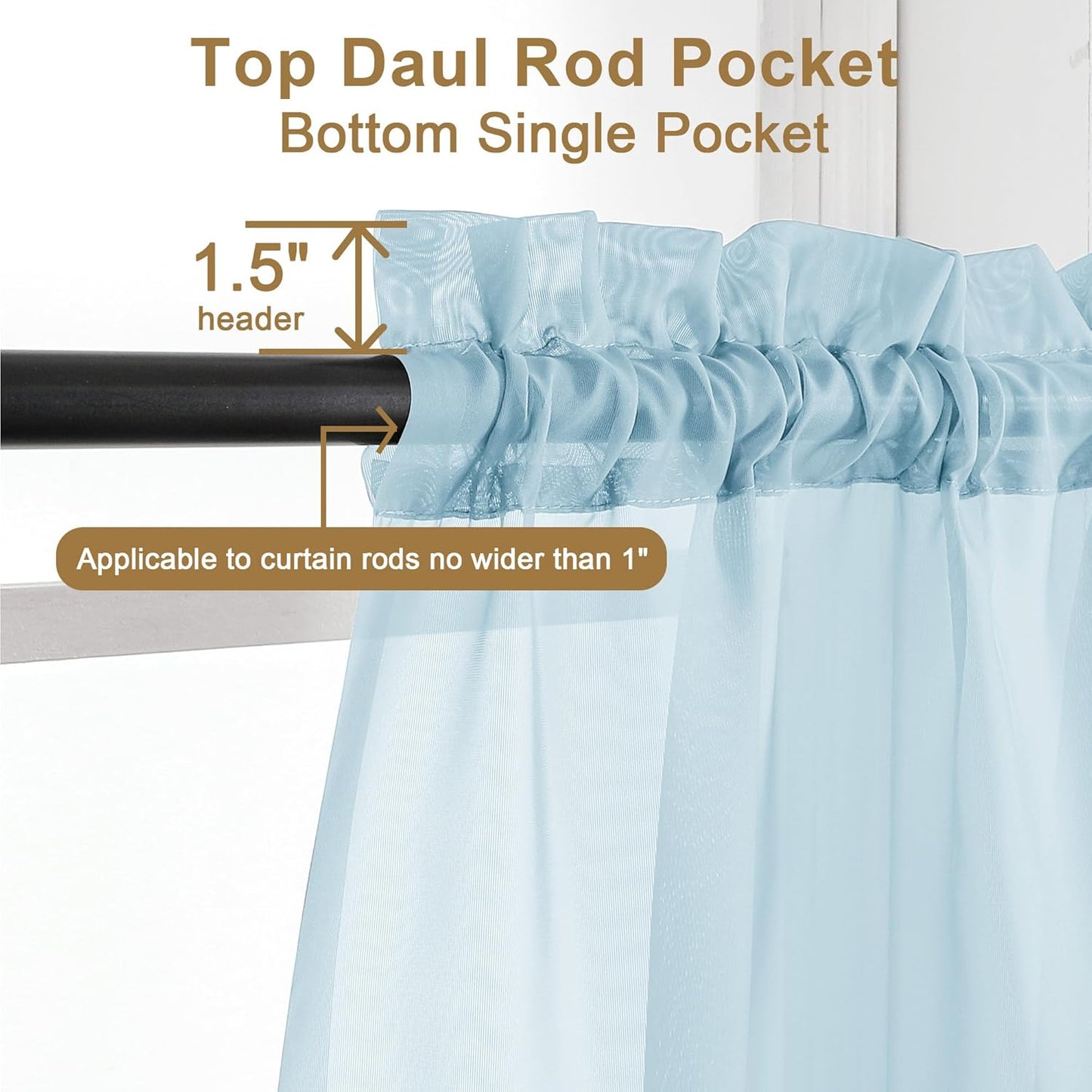 Chyhomenyc Light Blue Sheer Curtains 63 Inch Length 2 Panels, Light Filtering Airy Rod Pocket Window Curtain Treatment Drapes for Bedroom Living, Each 42Wx63L Inches