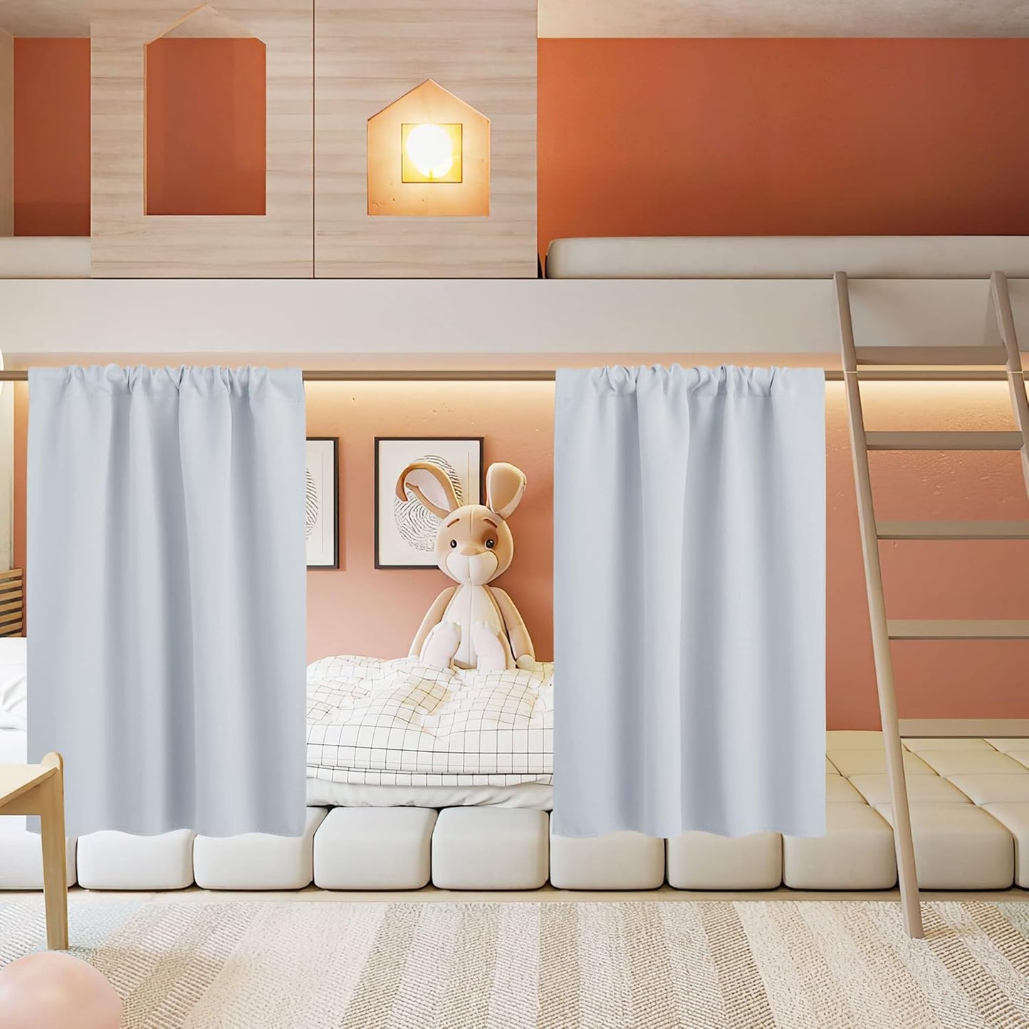 RYB HOME Short Curtains for Living Room Blackout Portable Blinds Shades for Bedroom Bathroom Basement Garage RV Camper Windows, 34 inches Width x 36 inches Length, Grayish White, 2 Pcs