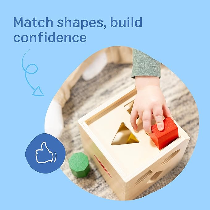Melissa & Doug Shape Sorting Cube - Classic Wooden Toy With 12 Shapes