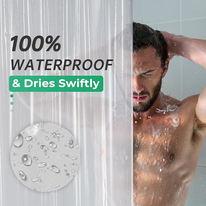 AmazerBath Long Stall Shower Curtain 60x84 Inches, Premium PEVA Heavy Duty Clear Shower Curtain, Waterproof Thick Bathroom Curtain with 3 Big Weighted Stones and 10 Rustproof Grommet Holes