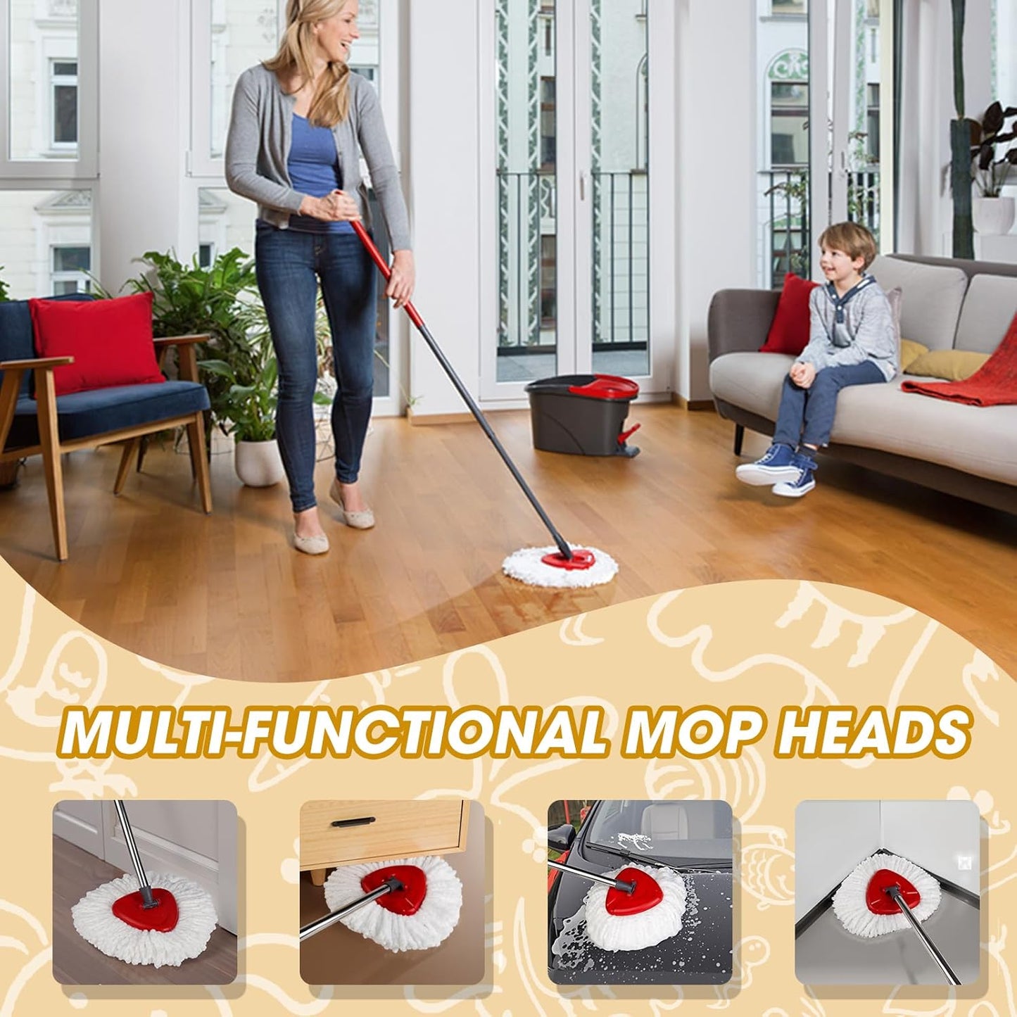 3 Pack Spin Mop Replacement Heads,100% Microfiber Spin Mop Refills for O-Ceda Mop Replace Head EasyWring 1-Tank System, Machine Washable Mop Heads Replacements for Easy Cleaning