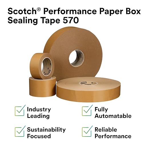 3M Scotch Performance Paper Box Sealing Tape 570, Brown, 2.8 x 55 yd (72 mm x 50 m), 1 Roll, Recycle-Compatible, Great for Packaging, Shipping, and Moving