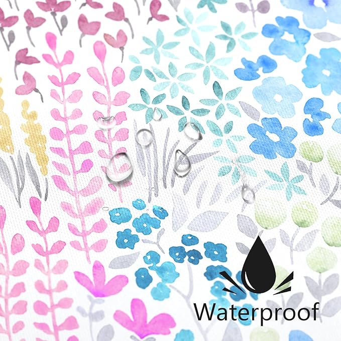 Extra Long Shower Curtain 72 x 96 Inch, Floor to Ceiling X-Long Tall Cute Floral Shower Curtain for Bathroom, Blue Pink Yellow Wildflower Boho Cottagecore Fabric Shower Curtain Set with Hooks