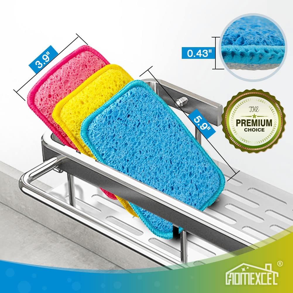 HOMEXCEL 12 Pack Scrub & Wipe Cloths, Dual-Sided Sponges for Kitchen, All-Purpose Cloth for Dishes, Pots, Pans, Non-Stick Cookware, Countertops (Red, Yellow, Blue)