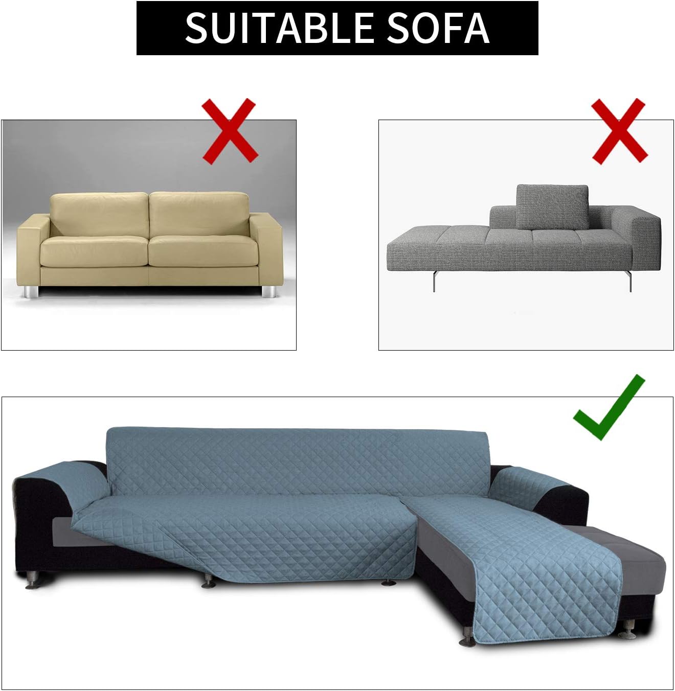 Easy-Going L Shape Sofa Slipcover - Sectional Couch Cover, Chaise Lounge Cover, Reversible, Pets & Kids Friendly (Small, Light Blue/Light Blue)