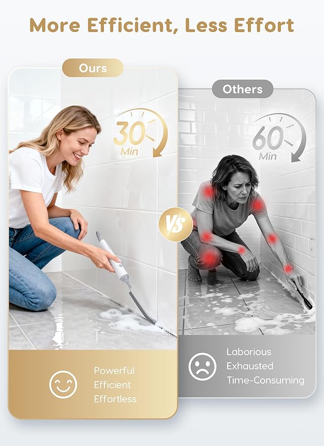 Reciprocating Deep-Clean Brush - Powered by Back-and-Forth Scrubbing Action & LED Light, 3-Speed 2-in-1 Hard and V-Shaped Bristles for Grout, Kitchen, Bathroom, Car, Pet Areas, CB03