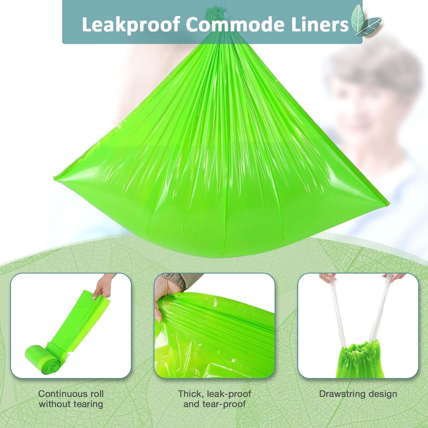 Commode Liners for Bedside Commode Vanilla Scented 150pcs Disposable Bags Universal Fit Most Standard Toilet Chair Bucke