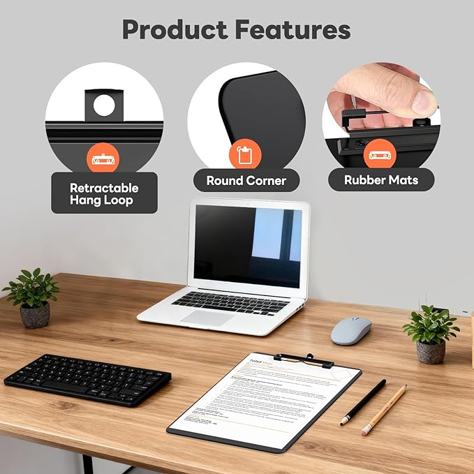 Plastic Clipboard, 12.5 x 9'' Letter Size for Classroom, Students, Teacher, Nurse, A4 Black 8.5 x 11'' Clip Board with Low Profile Black Clip, Office & School Supplies