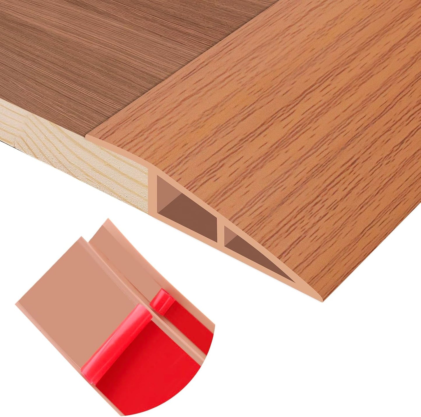 Floor Transition Strip Self Adhesive Vinyl Door Threshold for Doorways Carpet Edging Trim Overlap Edge Reducer for Laminate Floor, Carpet, Tile (Yellow Oak Grain, 1/5" to 2/5", 6.6Ft)
