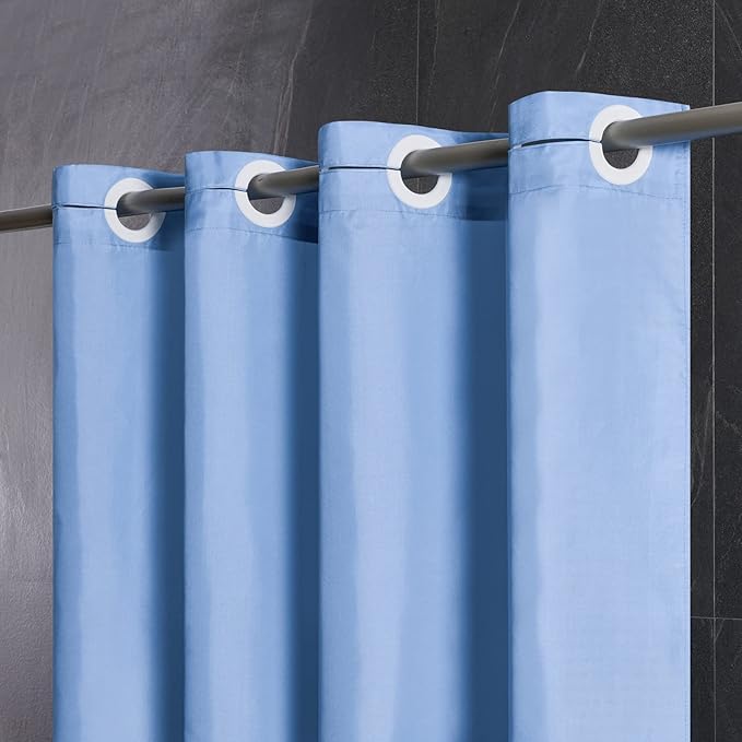 Extra Wide No Hook Light Blue Shower Curtain 108x72 Inch,Polyester Fabric Waterproof Shower Curtain Liner with 14 Plastic Split Grommets,Washable Shower Curtains for Bathroom Hotel Spa Luxury