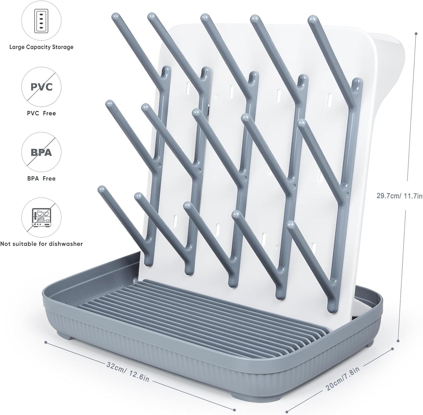 Termichy Baby Bottle Drying Rack: Vertical Bottle Dryer Rack Holder with Brushes Set- Drying Rack & Nipple Scrubber-Space Saving Standing Drying Rack for Baby Bottles and Pump Part Cleaning