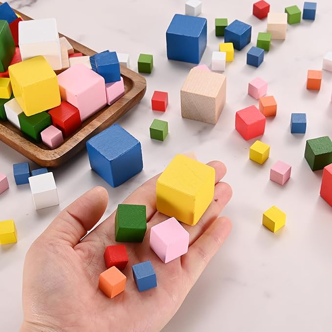 50-Pack DIY Wooden Cube, 0.4 Inch(1 Cm) Colored Natural Wood Blocks for Crafts Making Puzzle Games/Wedding/Home Decor/Dice/Building, Square Blank Block [Natural Tone]