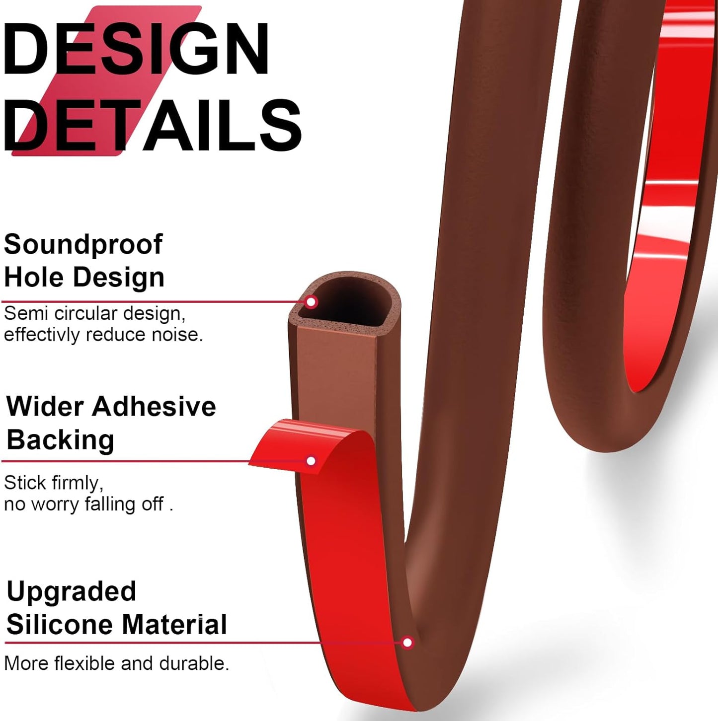 【New Upgrade】 Silicone Door Weather Stripping Door Seal Strip, 19.7 Feet Self-Adhesive D-Shape Door Insulation Strip for Door Frame& Window, Seal Large Gaps, Easy to Cut & Install