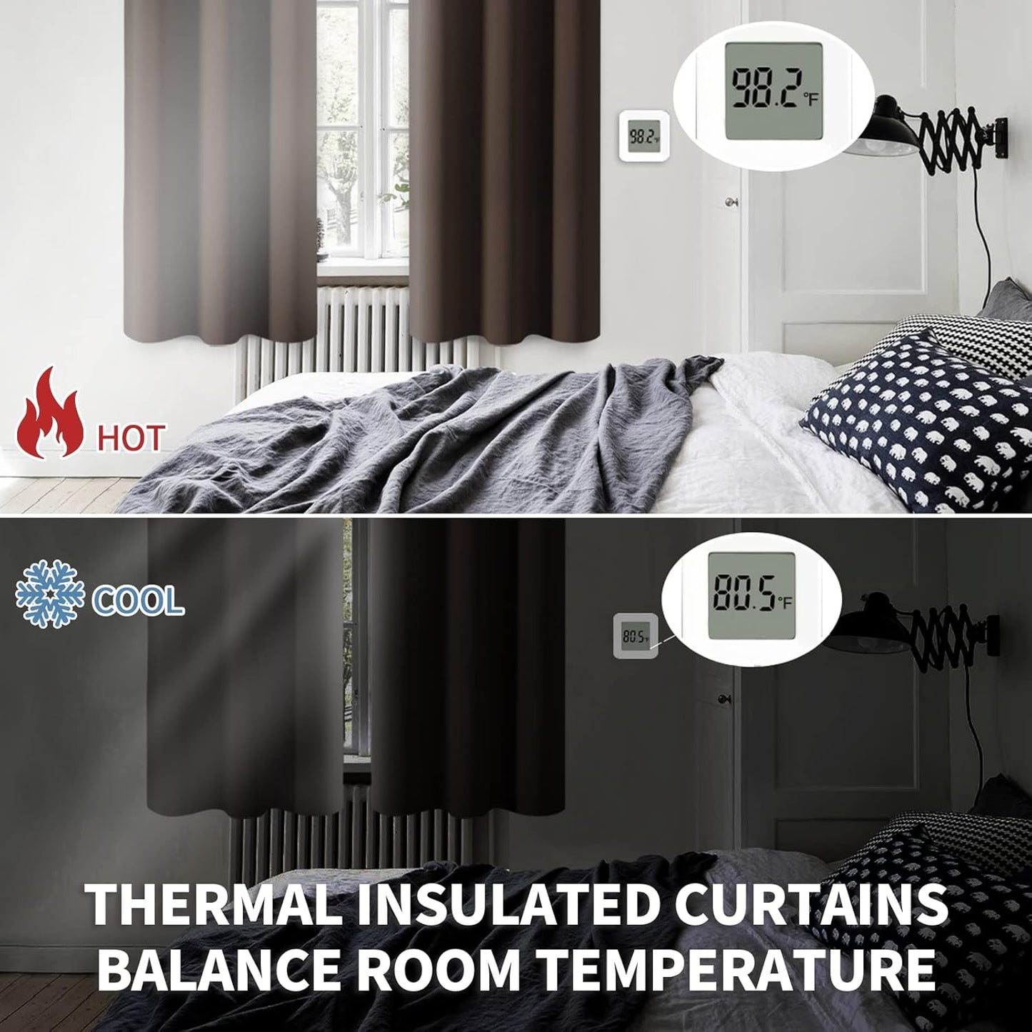 BGment Brown Blackout Curtains for Bedroom 63 Inch Length - Rod Pocket Thermal Insulated Room Darkening Drapes for Living Room Office, 52 x 63 Inch, 2 Panels, Brown