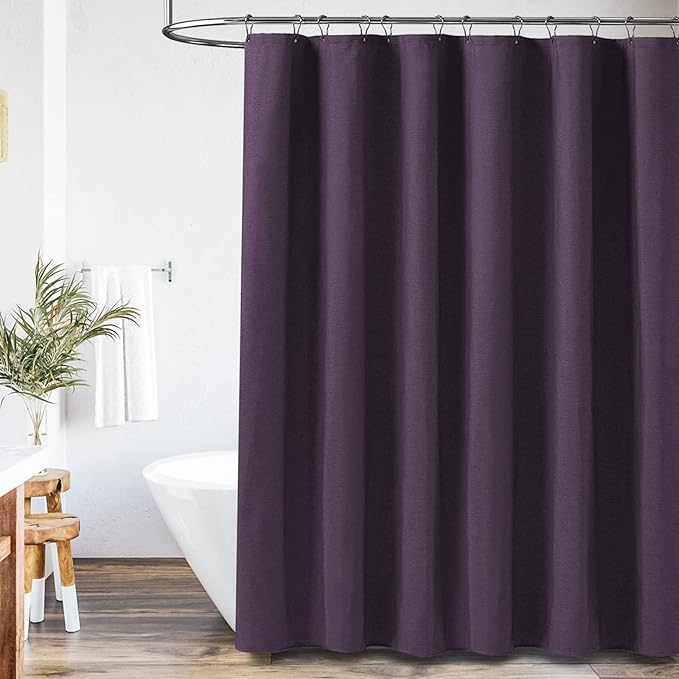 BTTN 78 Inch Long Shower Curtain, Linen Textured Thick Weighted Fabric Shower Curtain Set with 12 Hooks, Tall Hotel Neutral Heavy Duty Waterproof Polyester Shower Curtains for Bathroom, 72x78, Purple