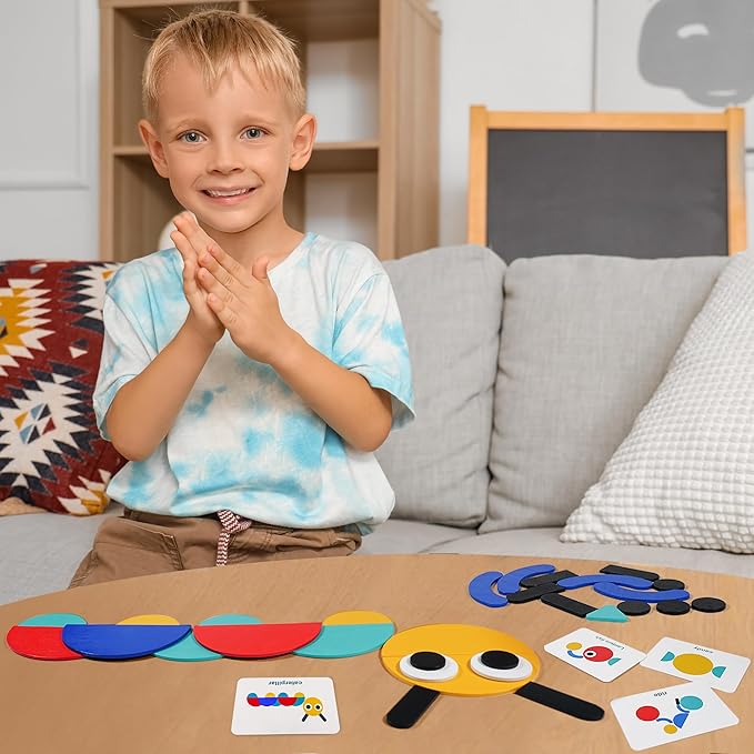 LiKee Open Ended Wooden Shape Puzzles (36 Blocks&60 Cards) for Toddlers 3+ Years Old, Montessori Development Toys Preschool Education Activity Travel Toy Board Games for Kids 4-8 Yrs