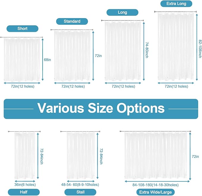 EurCross Stall Clear Shower Curtain Liner with Hooks and 5 Magnet Weights, Heavy Duty Waterproof Premium 9G PEVA Transparent Plastic Stall Shower Curtain 54 x72 inch, 9 Metal Grommets