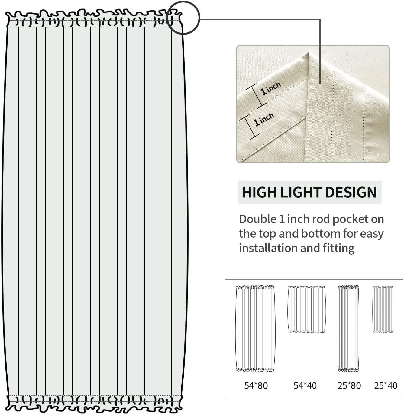 DWCN French Door Curtains – Rod Pocket Thermal Blackout Curtain for Doors with Glass Window, Kitchen and Patio Doors for Privacy, 25 X 80 Inches Long, 1 Curtain Panel with Tieback, Light Beige