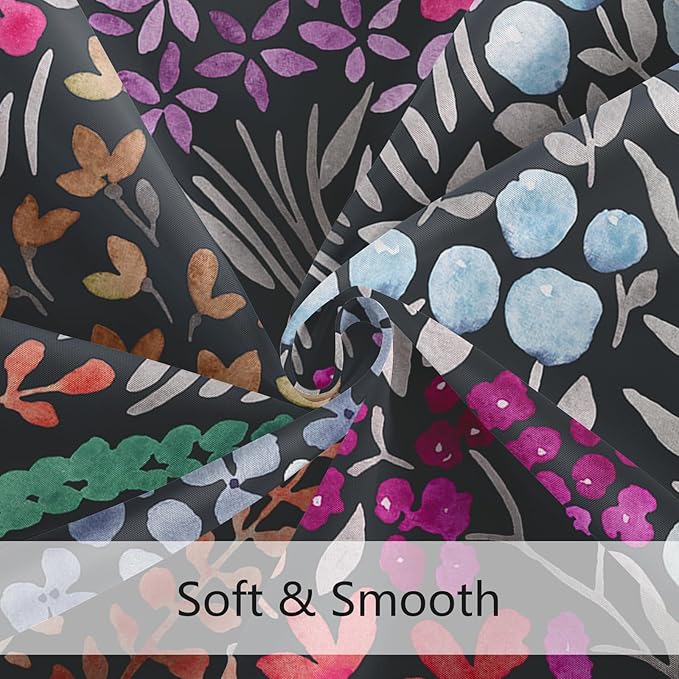 Black Pink Floral Shower Curtain, Hot Pink Boho Flower Fabric Shower Curtain, Cute Funky Watercolor Wildflower Shower Curtain Set, Cottagecore Bohemian Bathroom Decor, 72x72