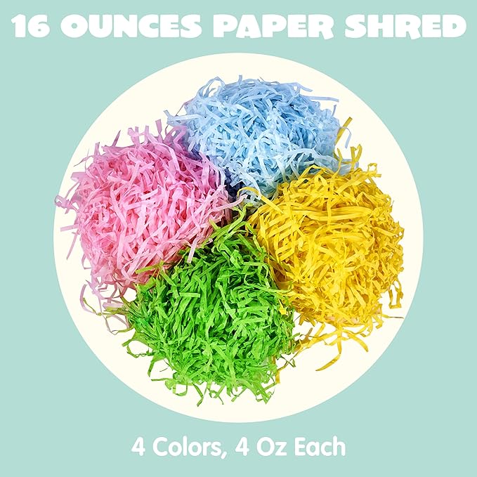 JOYIN 1 LB Easter Fake Grass Gift Wrap Crinkle Filler Paper Shred(16 Oz) for Basket Filling, DIY Gift Wrapping, Wedding Birthday Party Decoration, Easter Egg Hunt (Pink, Yellow, Sky Blue, Green)