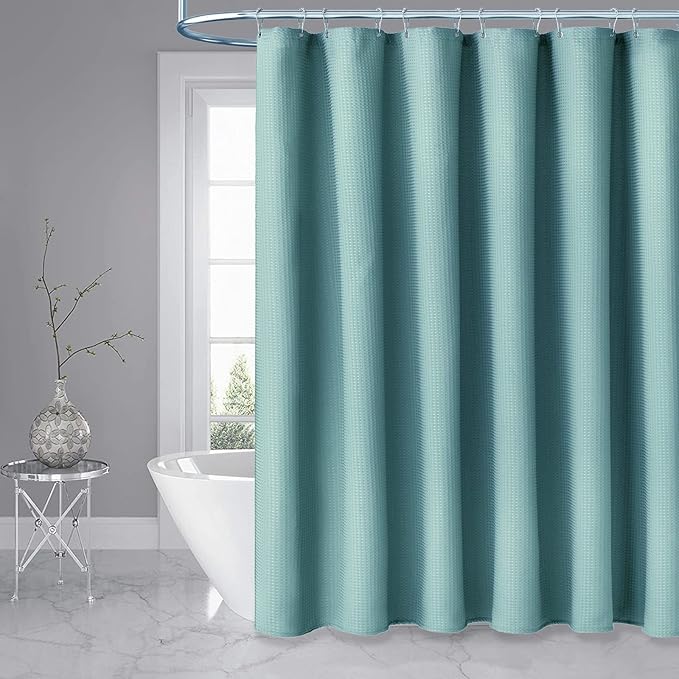 Dynamene Long Shower Curtain - 78 inch Long Waffle Weave Heavy Duty Fabric Shower Curtains for Bathroom, Neutral Weighted Hotel Spa Luxury Bath Curtain Set with 12 Plastic Hooks,72x78,Teal
