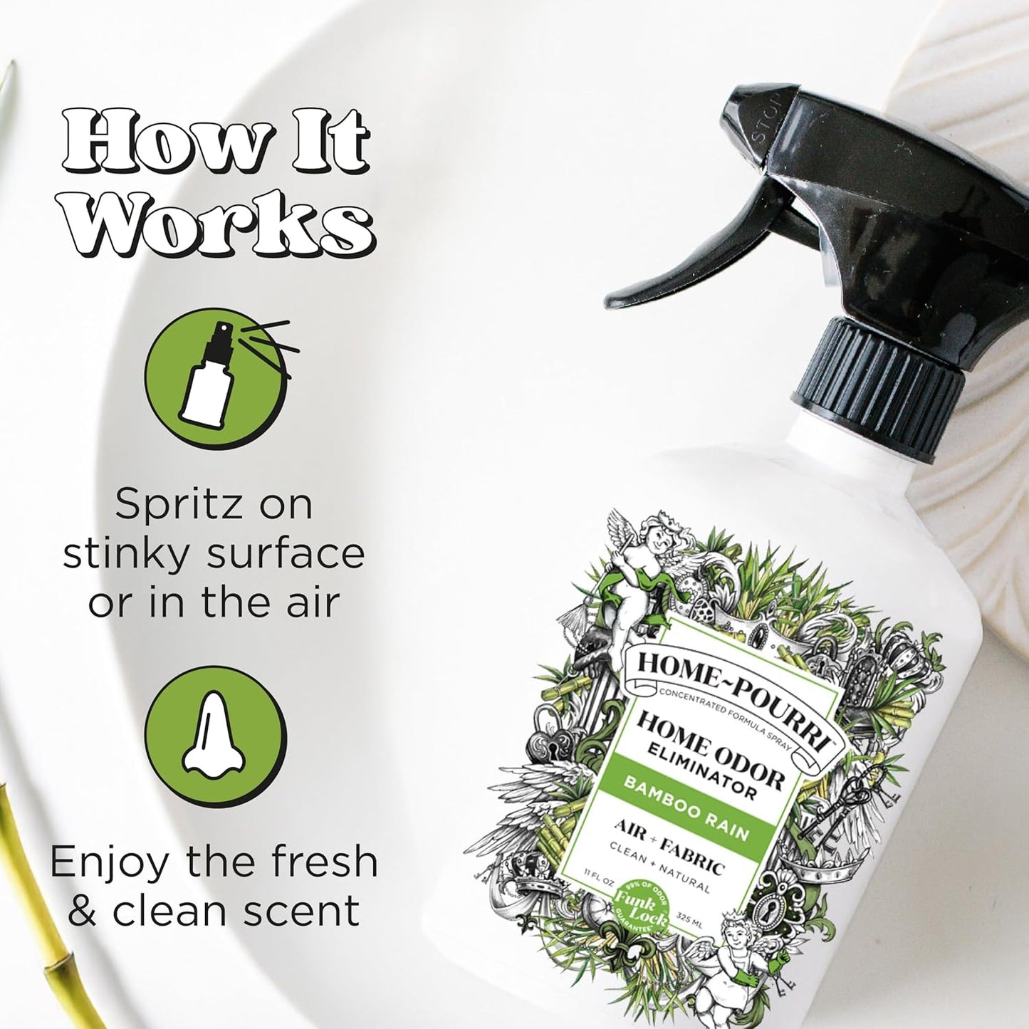 Home-Pourri Air + Fabric Multi-Purpose Odor Freshener Spray, Bamboo Rain, 11 Fl Oz - Jasmine, Bamboo and Fresh Grass