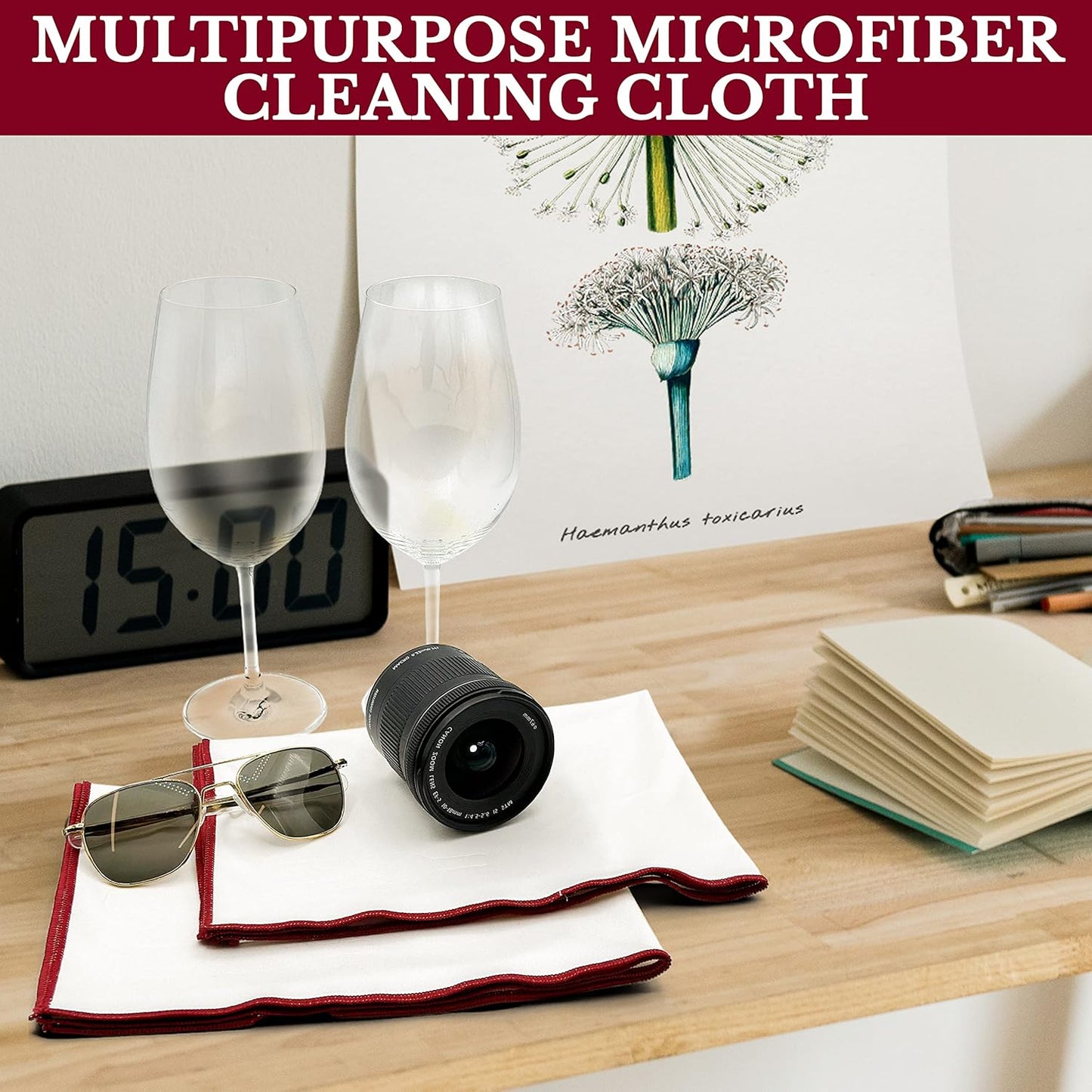 The 2-Pack Premium Microfiber Wine Glass Polishing Cloths, Large Lint-Free Drying Towels for Glasses, Stemware, Glassware, Camera Lenses, 25 Inch X 20 Inch (White, 2 Count)