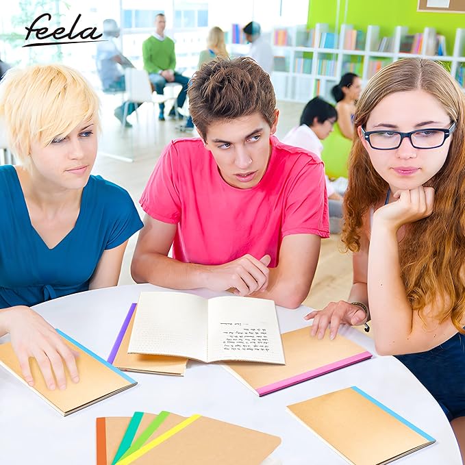 32 Pack Composition Notebooks Bulk, Feela Kraft Cover Lined Blank College Ruled Composition Travel Journals with Rainbow Spines For Women Students Business, 60 Pages, 8.3”x 5.5”, A5, 8 Colors