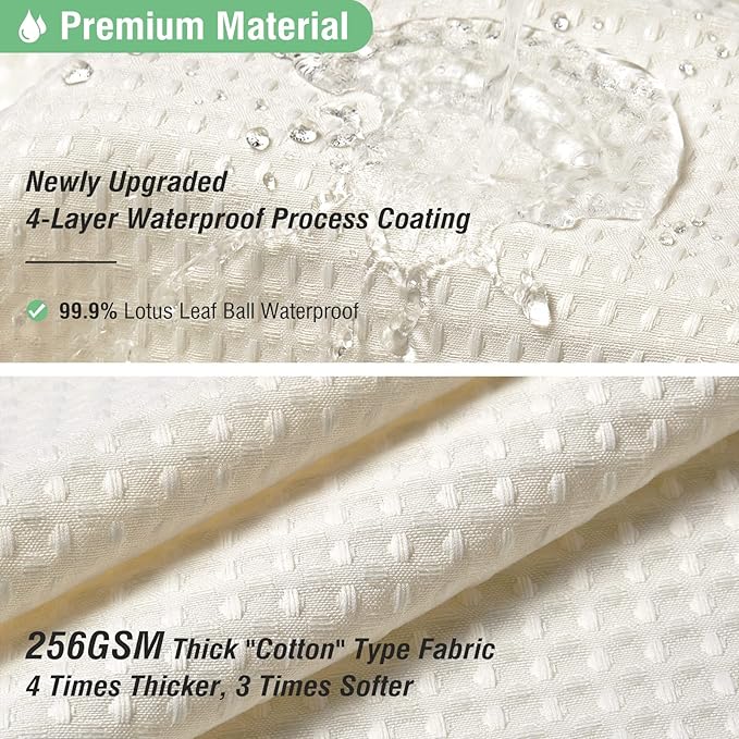 Dynamene Extra Wide Shower Curtain - 84 Inch Wide Waffle Weave Weighted Thick Cloth Bathroom Shower Curtain, Neutral Heavy Duty Hotel Bath Curtain Set with 14 Plastic Hooks, 84x72, Cream/Ivory