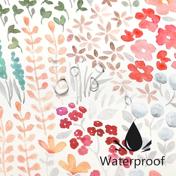 Small Stall Shower Curtain 36 x 72 Inch, Half Narrow Cute Floral Shower Curtain for Bathroom, Retro Red Teal Wildflower Boho Cottagecore Fabric Shower Curtain Set with Hooks