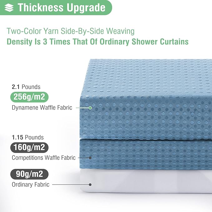 Dynamene Stall Fabric Shower Curtain - 54x78 inch Long Waffle Weave Weighted Thick Cloth Shower Curtains for Bathroom,Heavy Duty Hotel Spa Luxury Bath Curtain Set with 10 Plastic Hook, Moonlight Blue
