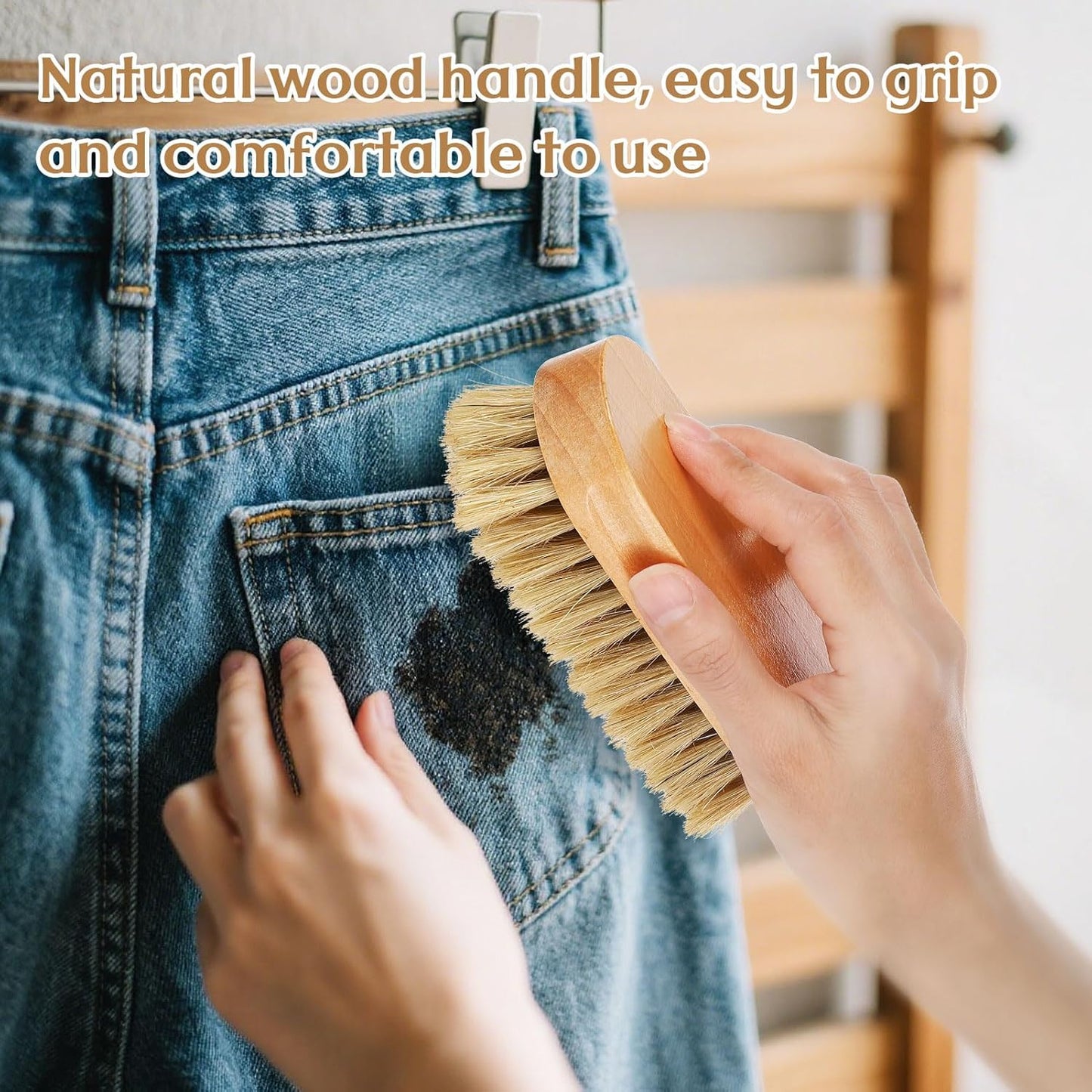 3 Pcs Wood Laundry Stain Brush Stain Remover Brushes with Boar Bristle Small Stain Brush for Clothes for Scrubbing Stains from Furniture Fabric Leather(3 Pcs E)